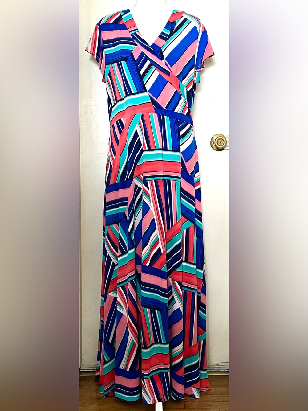 Bright multicoloured maxi dress, striped. Size 12